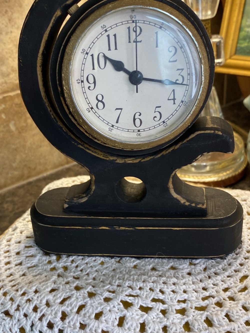 Black Distressed Mantel Clock Accent - Decor